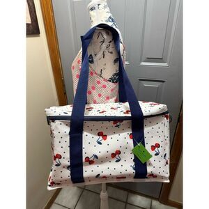 kate spade White Cherry-Print Travel Tote with Navy Straps
